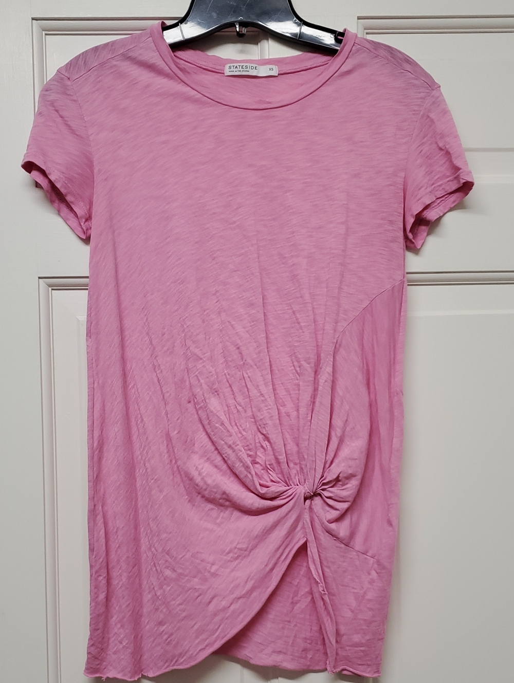 STATESIDE Pink Twist-Front Short Sleeve Top